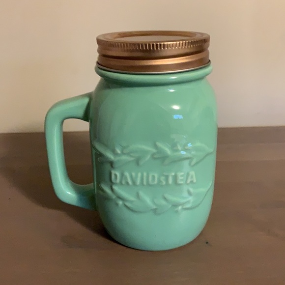 David’s Tea Blue Ceramic Mason Jar Mug with Infuser - Picture 4 of 10